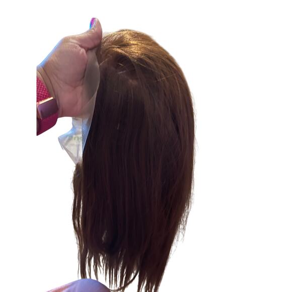 Chocolate Auburn Brown Human Hair 16" Glueless Wig NWT - Picture 5 of 7